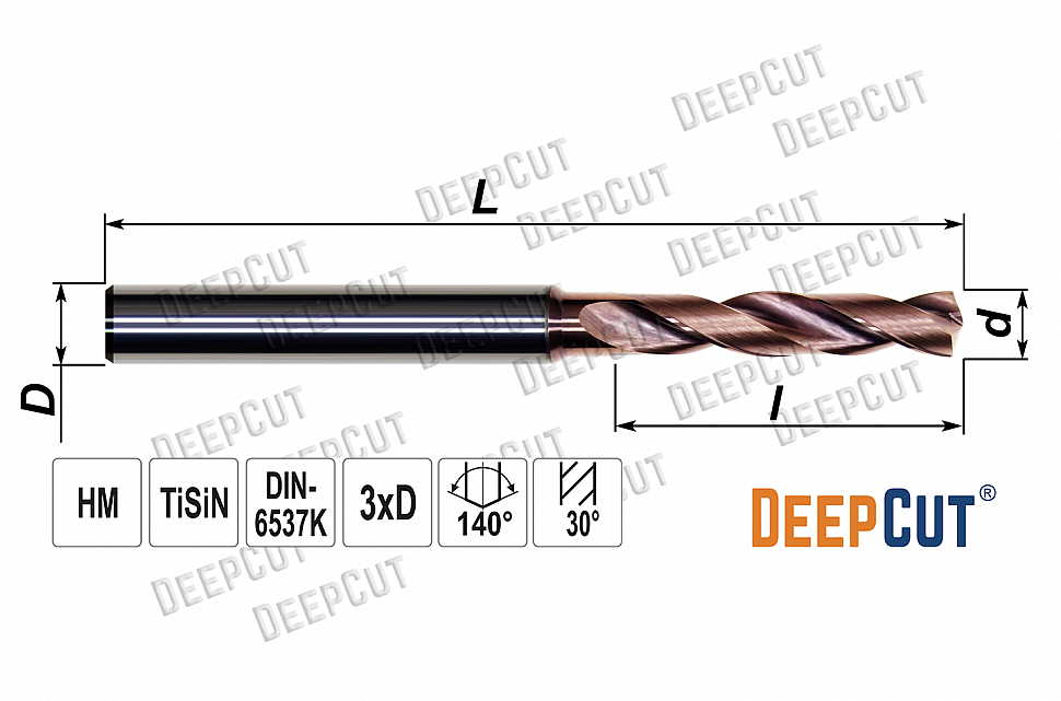 Сверло по металлу твердосплавное 3.6 мм Deepcut SD3X036D4 (3xD TiSiN DIN6537K) - Сверло по металлу твердосплавное 3.6 мм Deepcut SD3X036D4 (3xD TiSiN DIN6537K)