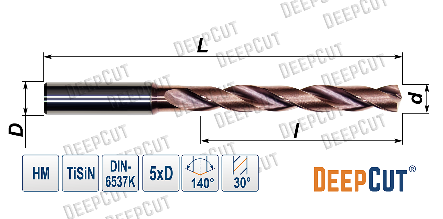 Сверла твердосплавные SD5X (5xD)