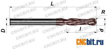 Фреза твердосплавная двухзаходная сферическая HWB00502D3140F2K с покрытием AlTiCrN - Фреза твердосплавная двухзаходная сферическая HWB00502D3140F2K с покрытием AlTiCrN