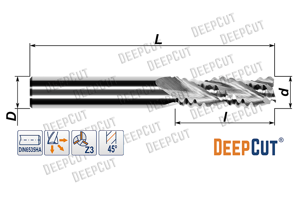 Фреза со стружколомом 12 мм по алюминию ALW12036D1275F3 (Z=3, 45°, ц/х, без покрытия) - Фреза со стружколомом 12 мм по алюминию ALW12036D1275F3 (Z=3, 45°, ц/х, без покрытия)