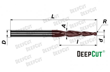 Фреза твердосплавная коническая сферическая с покрытием AlTiCrN R1X30X6DX75 - Фреза твердосплавная коническая сферическая с покрытием AlTiCrN R1X30X6DX75