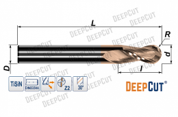 Фреза сферическая 3 мм твердосплавная D550B0306D0350F2 (Z=2, 30°, ц/х, TiSiN)