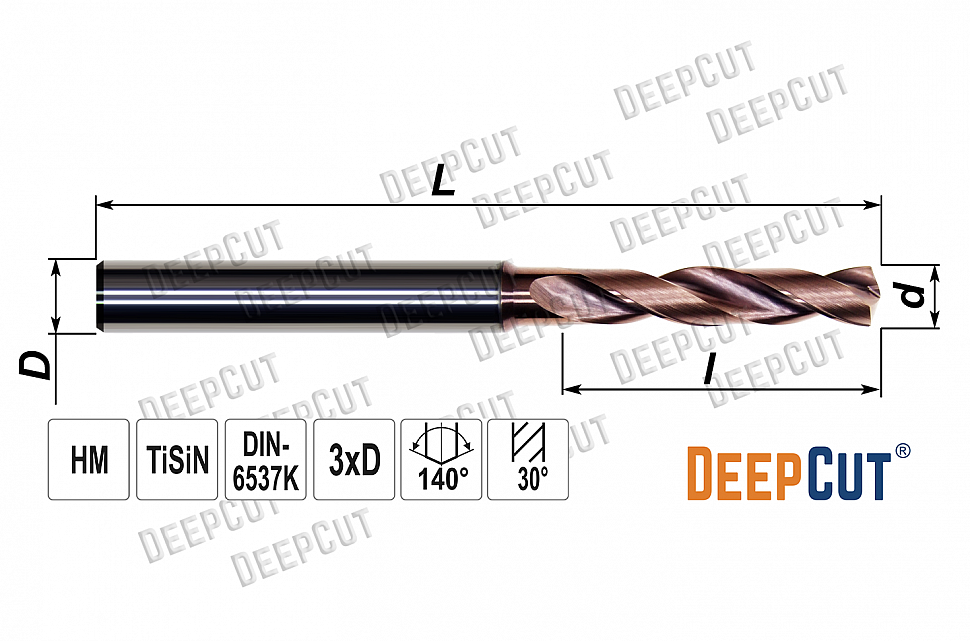 Сверло по металлу твердосплавное 7.2 мм Deepcut SD3X072D8 (3xD TiSiN DIN6537K) - Сверло по металлу твердосплавное 7.2 мм Deepcut SD3X072D8 (3xD TiSiN DIN6537K)