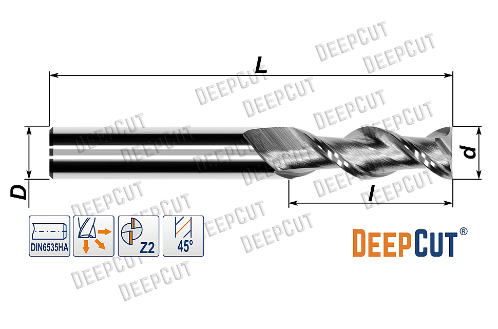 Фреза концевая 4 мм по алюминию AL04012D0450F2 (Z=2, 45°, ц/х, без покрытия) - Фреза концевая 4 мм по алюминию AL04012D0450F2 (Z=2, 45°, ц/х, без покрытия)