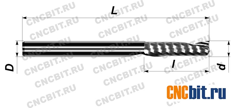 Фреза спиральная твердосплавная однозаходная HWE03108D3140F1 - Фреза спиральная твердосплавная однозаходная HWE03108D3140F1