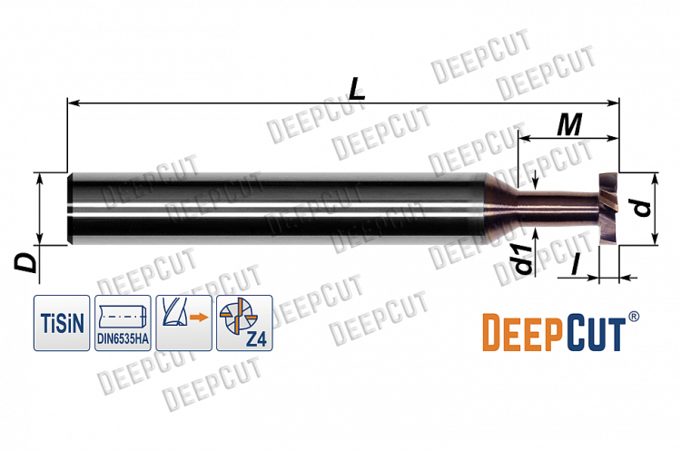 Фреза Т-образная твердосплавная 8 x 1 x 4 Deepcut DTS0801F4 (Z=4, TiSiN ...