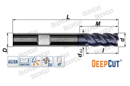 Фреза концевая 1 мм твердосплавная D650S0103D0450F4 (Z=4, 45°, DIN6535HB, AlCrSiN)