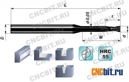 Микрофреза удлиненная D0.6XM2X50X4DX2F-HRC55 - Микрофреза удлиненная D0.6XM2X50X4DX2F-HRC55