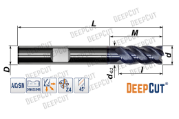 Фреза концевая 4 мм твердосплавная D650S0412D0475F4 (Z=4, 45°, DIN6535HB, AlCrSiN)