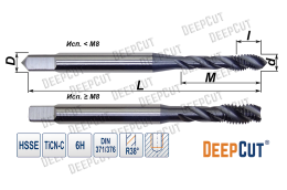Метчик машинный M12x1,75 HSS-E 6H DIN376 TiCN-C с винтовой канавкой
