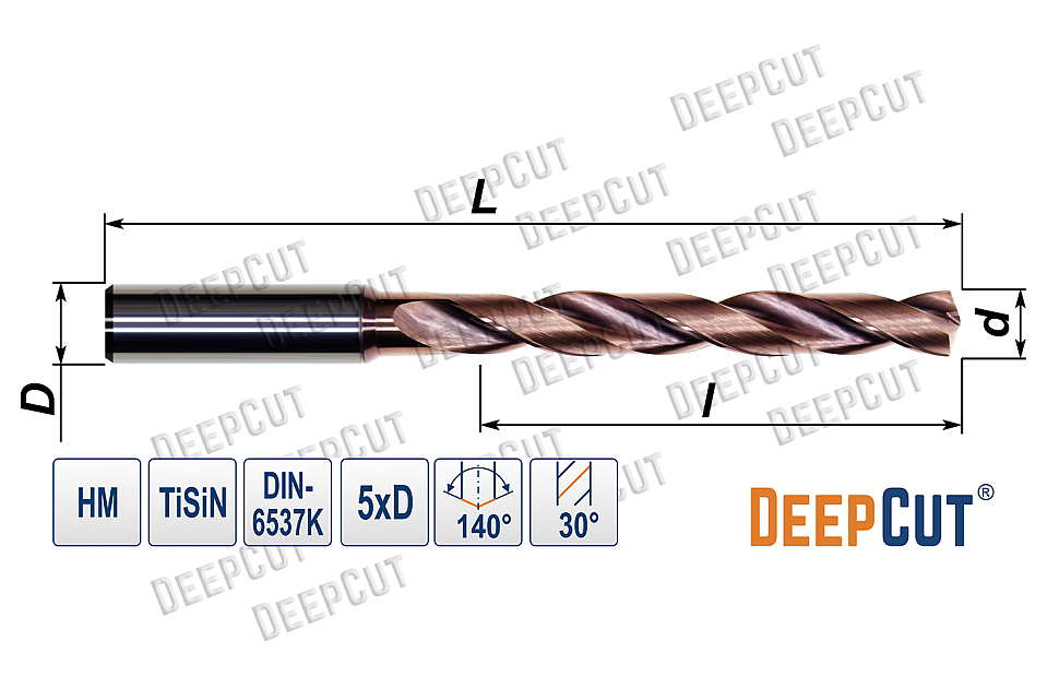 Сверло по металлу твердосплавное 5.4 мм Deepcut SD5X054D6 (5xD TiSiN DIN6537K) - Сверло по металлу твердосплавное 5.4 мм Deepcut SD5X054D6 (5xD TiSiN DIN6537K)