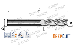 Фреза концевая 3 мм по алюминию AL03009D0450F3 (Z=3, 45°, ц/х, без покрытия)