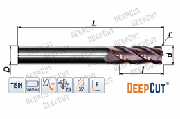 Фреза радиусная 6 мм твердосплавная D550S6R0520D0675F4 (Z=4, R=0.5, ц/х, TiSiN)