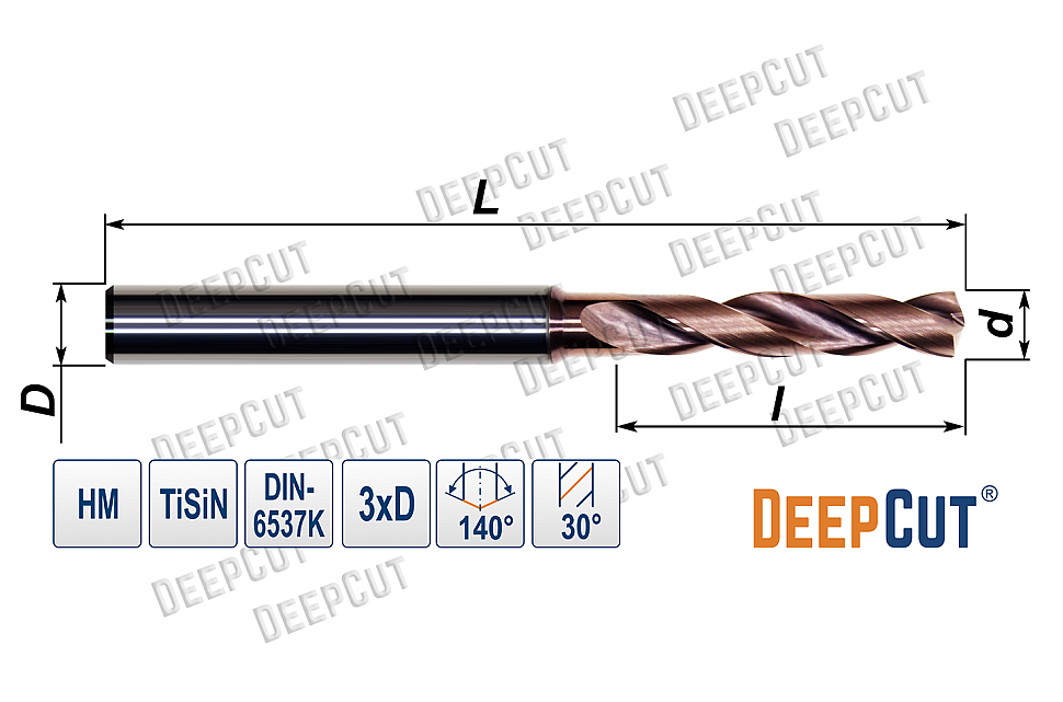 Сверло по металлу твердосплавное 1.1 мм Deepcut SD3X011D4 (3xD TiSiN DIN6537K) - Сверло по металлу твердосплавное 1.1 мм Deepcut SD3X011D4 (3xD TiSiN DIN6537K)