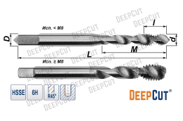 Метчик машинный M6x1 HSS-E 6H без покрытия AL с винтовой канавкой