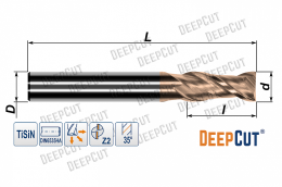 Фреза концевая 4 мм твердосплавная D500S0410D0450F2 (Z=2, 35°, ц/х, TiSiN)