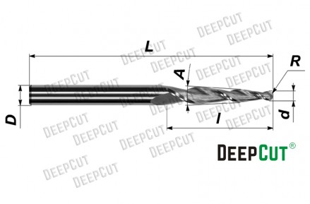 Фреза коническая сферическая спиральная Deepcut 2QXJ61030A твердосплавная без покрытия - Фреза коническая сферическая спиральная Deepcut 2QXJ61030A твердосплавная без покрытия