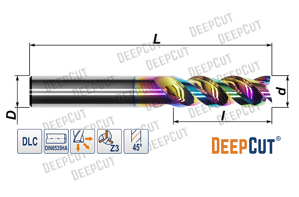 Фреза концевая 10 мм по алюминию DAL1030D1075F3D (Z=3, 45°, ц/х, DLC) - Фреза концевая 10 мм по алюминию DAL1030D1075F3D (Z=3, 45°, ц/х, DLC)