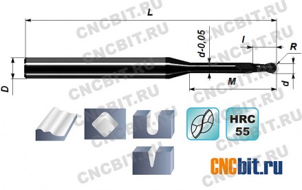 Микрофреза сферическая удлиненная R0.75XM6X50X4DX2F-HRC55 - Микрофреза сферическая удлиненная R0.75XM6X50X4DX2F-HRC55
