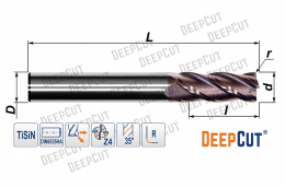Фреза радиусная 8 мм твердосплавная D550S8R1035D08100F4 (Z=4, R=1, ц/х, TiSiN)