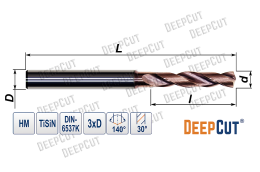 Сверло по металлу твердосплавное 3.0 мм Deepcut SD3X030D4 (3xD TiSiN DIN6537K)