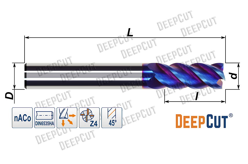 Фреза концевая 3 мм твердосплавная D600S0308D0450F4 (Z=4, 35°, ц/х, nACo-blue) - Фреза концевая 3 мм твердосплавная D600S0308D0450F4 (Z=4, 35°, ц/х, nACo-blue)