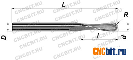 Фреза твердосплавная двухзаходная сферическая HWSB01004D0450F2 для мягких материалов - Фреза твердосплавная двухзаходная сферическая HWSB01004D0450F2 для мягких материалов